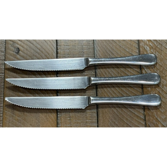 3 ROBERT WELCH Steak Knives - 18/10 SATIN - 9 1/4" - 1 has a bent tip - Picture 1 of 11